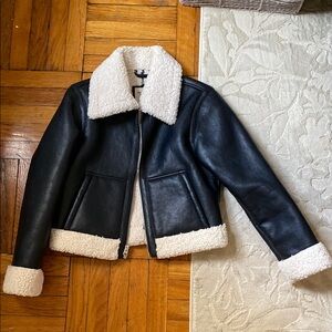 Abercrombie & Fitch oversized Teddy Jacket Black and White Shearling Accents